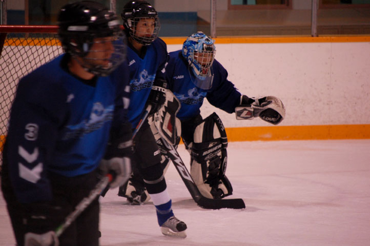 Ice Dragon goalie getting ready for a save